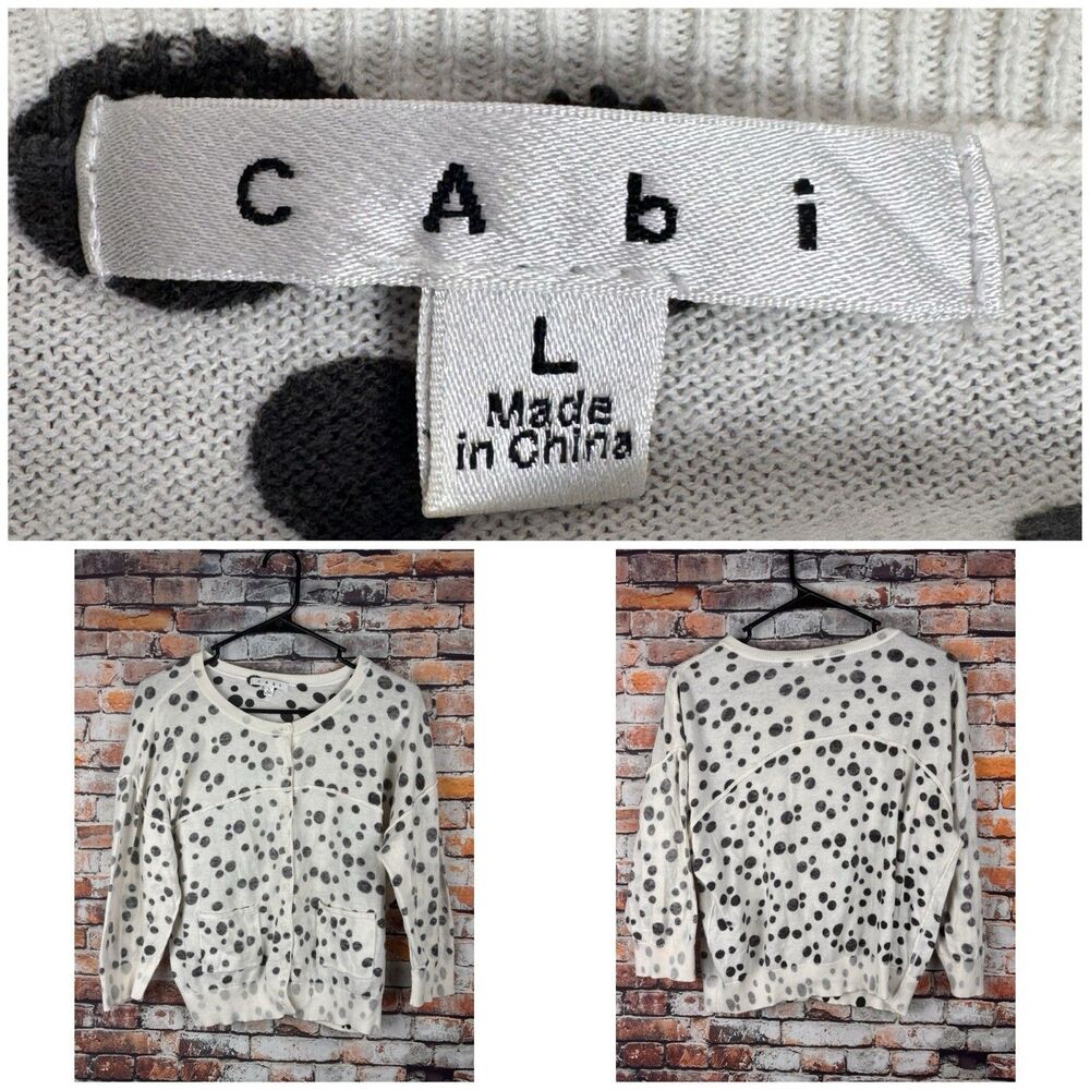 CABi Dottie Spot Reverse Print Polka Dot Button Up Cardigan Sweater Large